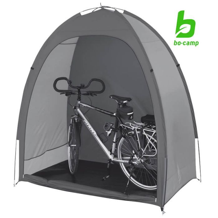 Opbergtent met een brede deur, zodat een fiets er makkelijk in gezet kan worden.