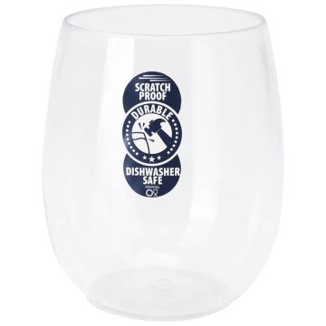 Duurzaam transparant kunststof glas zonder voet. 