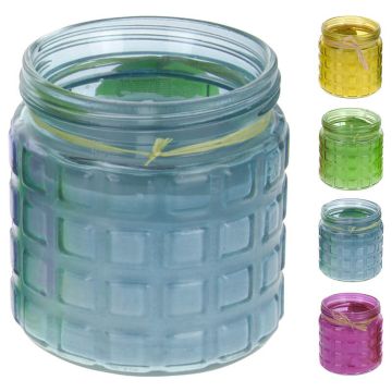 Citronella kaars in gekleurde glazen pot