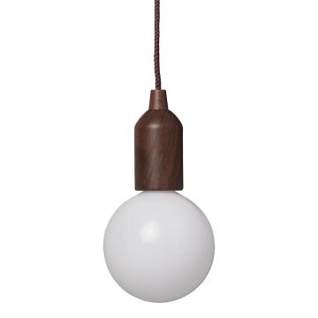treklamp retro met houtmotief fitting en stoffen kabel