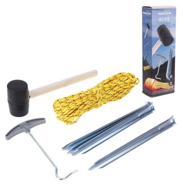 Redcliffs tent afspanset 9-delig in een verpakking; hamer, haringtrekker, touw en 6 stalen tentharingen.