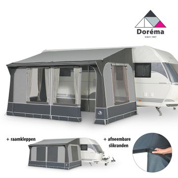 Doréma Quartz 400 DeLuxe voortent met raamkleppen en afneembare slikranden