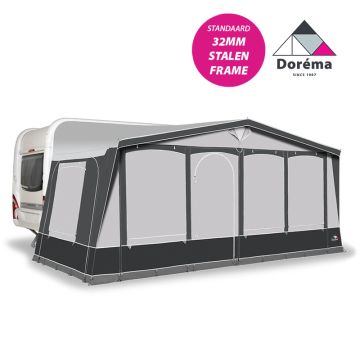 Doréma IBIZA XL 270 DE LUXE Voortent antraciet/grijs met raamflappen en standaard een 32mm frame