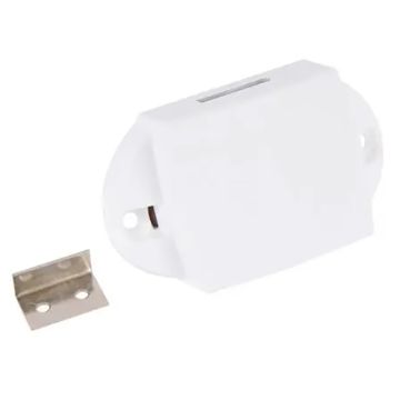 Wit drukknopslot + plaatje voor caravan en camper kastdeuren