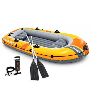 Intex CHALLENGER 3 opblaasboot SET 66313NP compleet met handpomp en roeispanen.