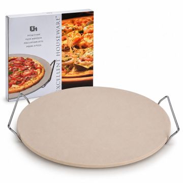 Excellent Houseware Pizza baksteen met metalen houder