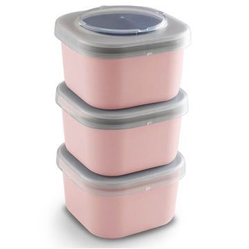 Sigma Home Food to go Lunch set van 3 onderling koppelbare bakjes in de kleur roze