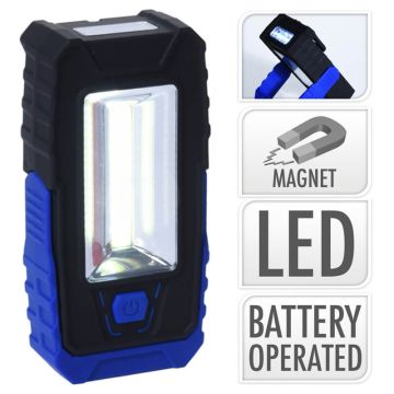 Magnetische LED werklamp-zaklamp met beugeltje werkt op batterijen
