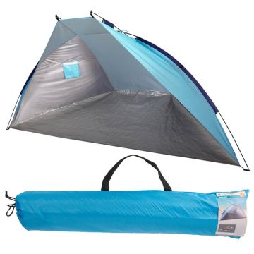 Strandtent blauw 170t polyester met zilver coating tegen de zon